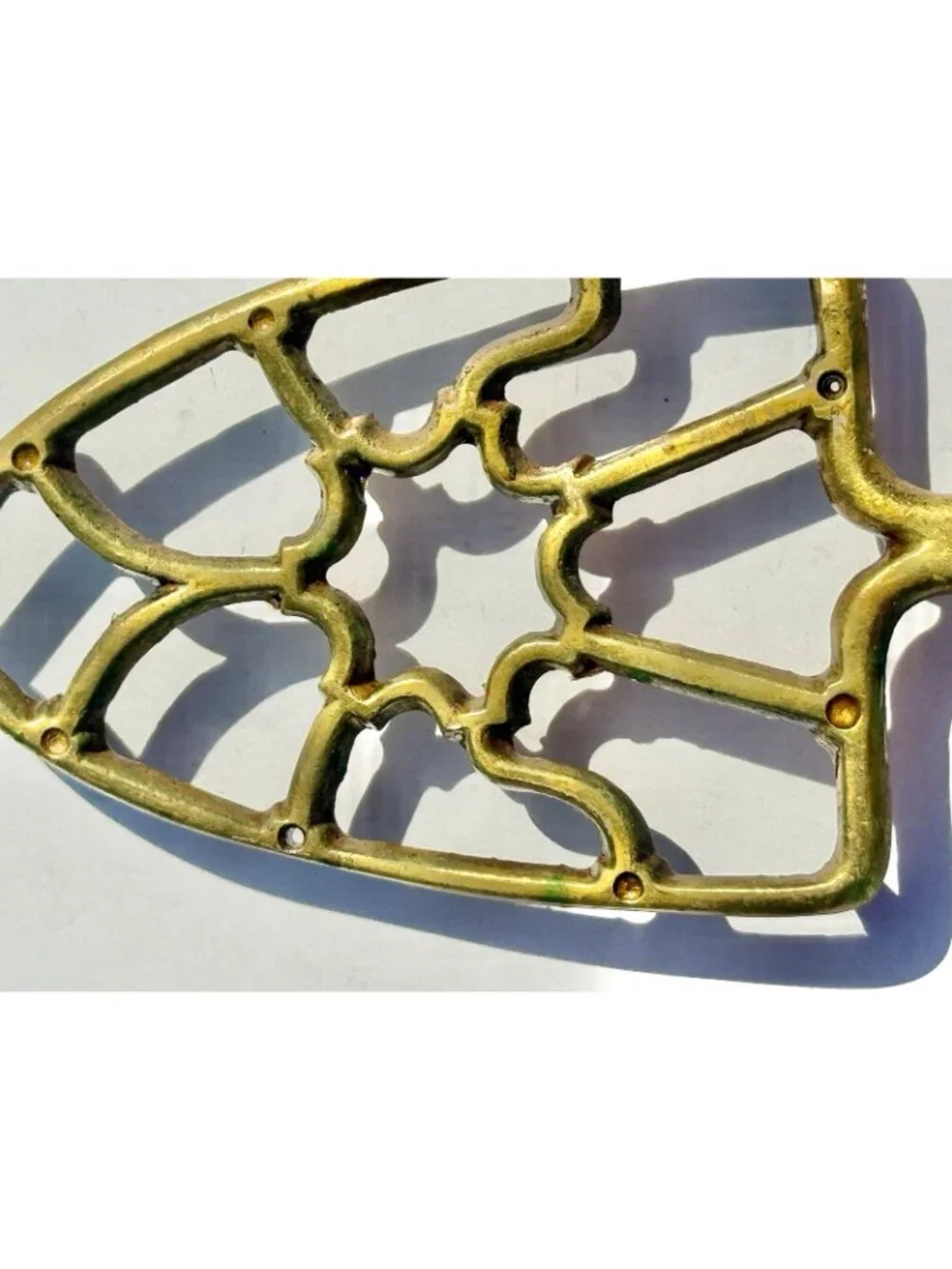 Brass Trivet Vintage Geometric Cast Brass Footed Flat Iron Triangle ‘Flatwheel’